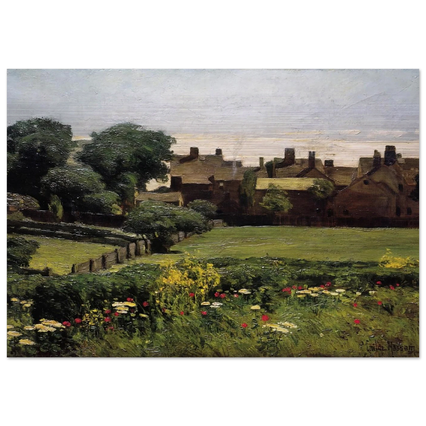 Village Scene - Childe Hassam Brushed Aluminum Print - 70x100 cm / 28x40 inches | Childe Hassam Aluminum Print | Childe Hassam Prints