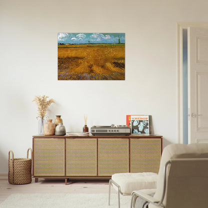 Wheatfield with Sheaves - Vincent van Gogh Brushed Aluminum Print - 70x100 cm / 28x40 inches | Vincent van Gogh Aluminum Print | Vincent van Gogh Prints