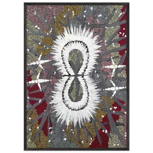 Eagle Dreaming - 1997 - Clifford Possum Tjapaltjarri 70x100 cm / 28x40 inches Framed Art Print – Black Wooden Frame