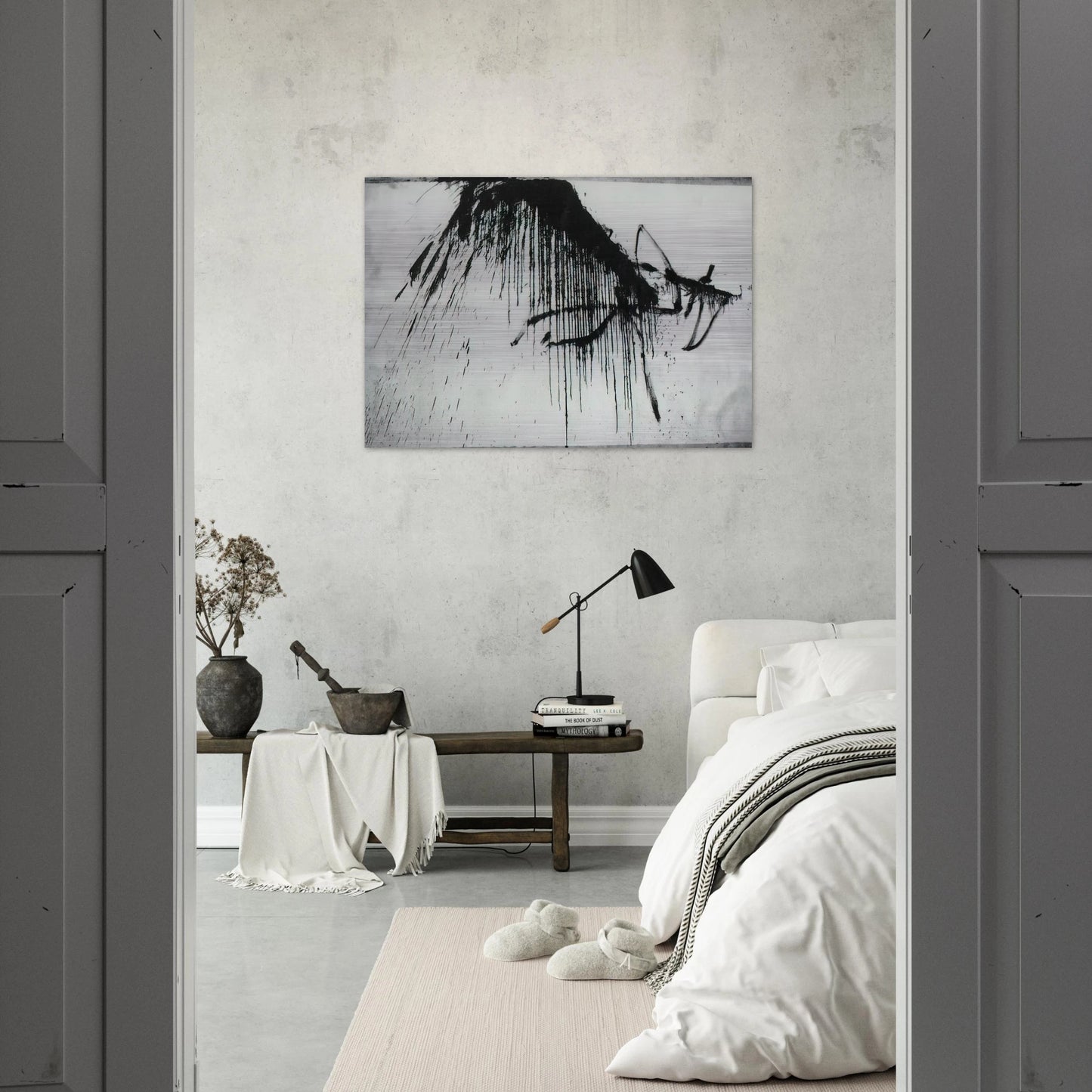 NIGHT IN THE HOTEL ABSTRACT IN BLACK AND WHITE - Salvador Dali Brushed Aluminum Print - 70x100 cm / 28x40 inches | Salvador Dali Aluminum Print | Salvador Dali Prints