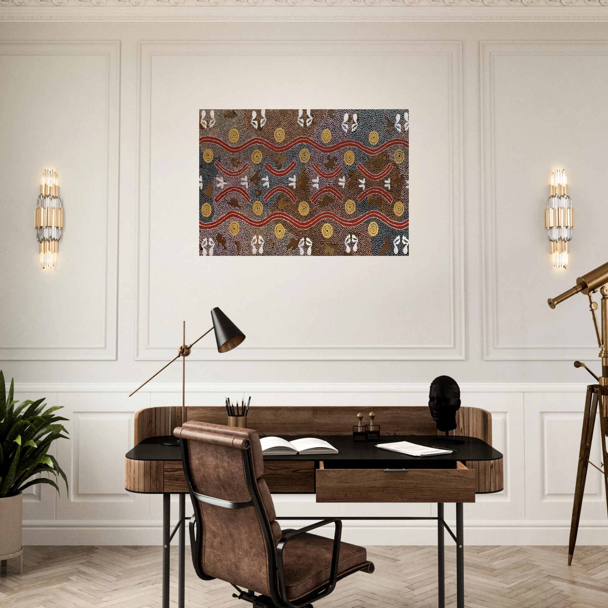 Possum Dreaming - Native Art - Clifford Possum Tjapaltjarri Brushed Aluminum Print - 70x100 cm / 28x40 inches | Clifford Possum Tjapaltjarri Aluminum Print | Clifford Possum Tjapaltjarri Prints