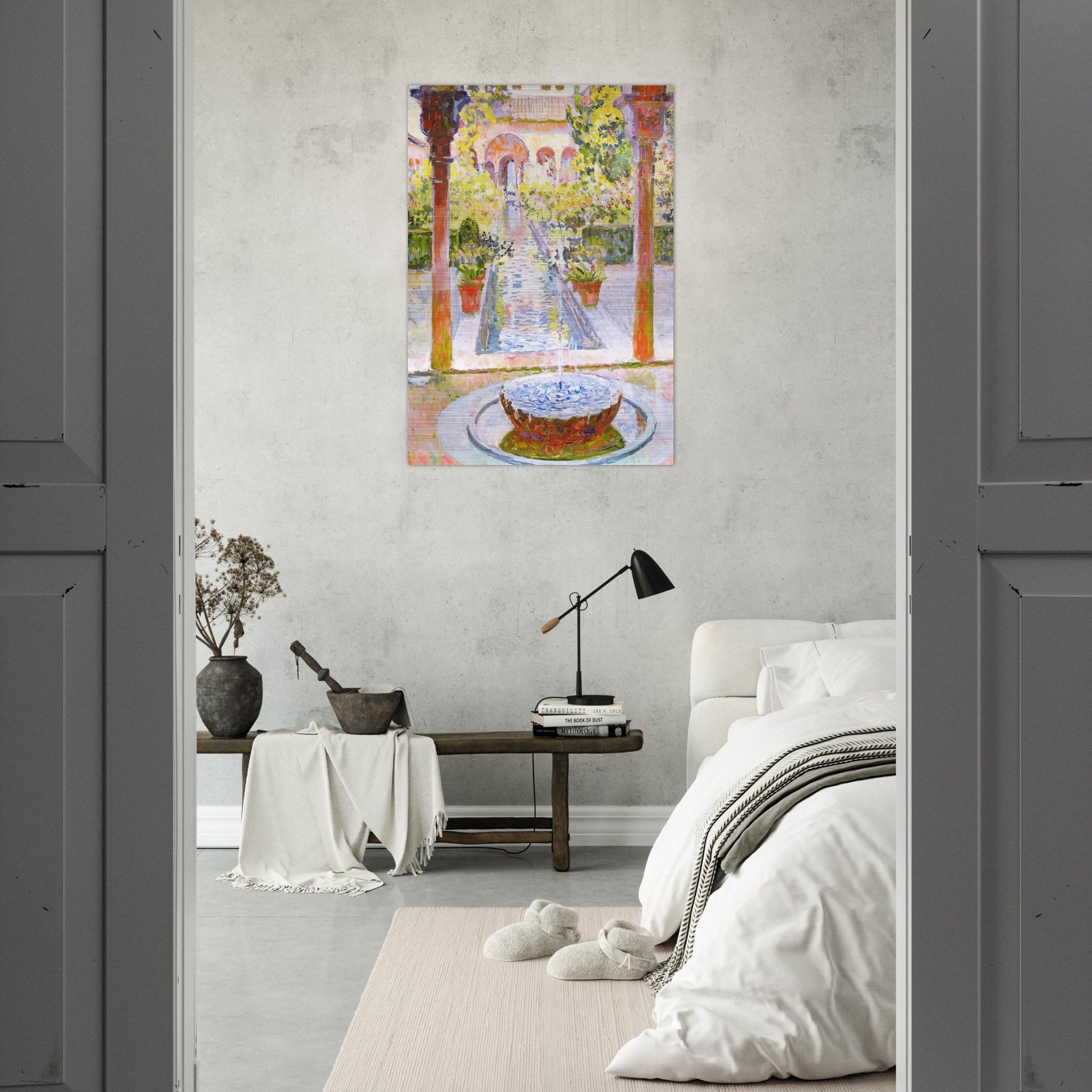 THE GARDENS OF GENERALIFE IN GRENADA 1913 - Theo van Rysselberghe Brushed Aluminum Print - 70x100 cm / 28x40 inches | Theo van Rysselberghe Aluminum Print | Theo van Rysselberghe Prints