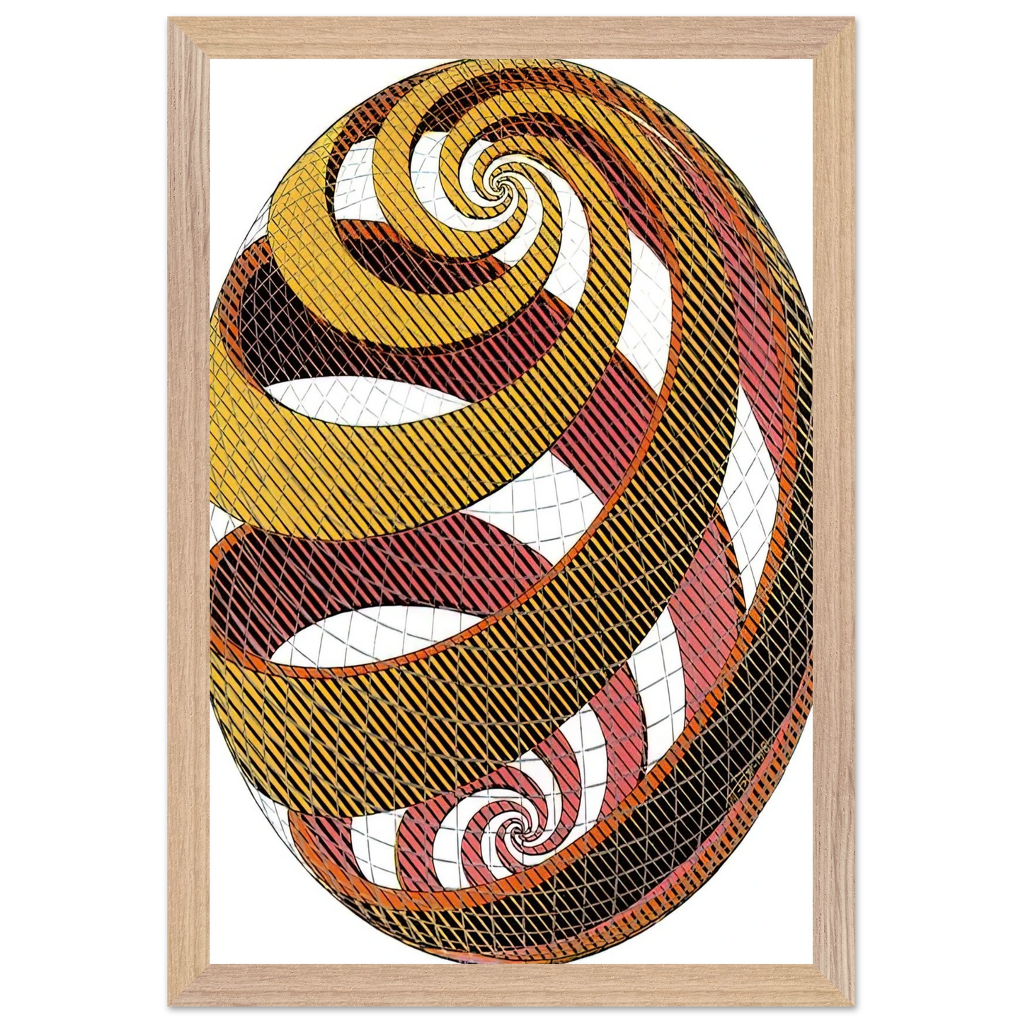 MC Escher - SPHERE SPIRALS Wall Art - 60x80 cm / 24x32 inches - Premium Wooden Framed Poster With Fine Art Paper-canvas - White frame