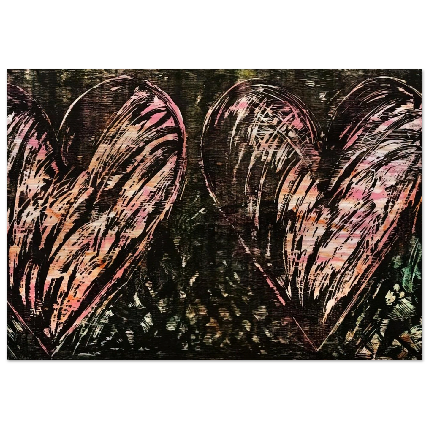 TWO HEARTS IN A FOREST 1981 - Jim Dine Brushed Aluminum Print - 70x100 cm / 28x40 inches | Jim Dine Aluminum Print | Jim Dine Prints