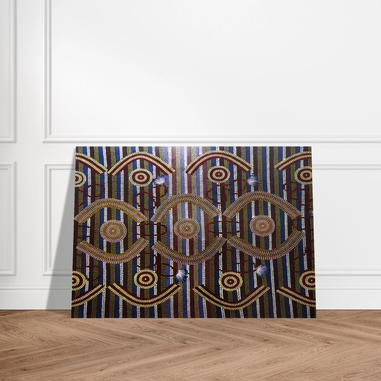 Anmatyerre Ceremonial Designs Associated with the Rockhole Site Intankangu - 1982 - Clifford Possum Tjapaltjarri Brushed Aluminum Print - 70x100 cm / 28x40 inches | Clifford Possum Tjapaltjarri Aluminum Print | Clifford Possum Tjapaltjarri Prints
