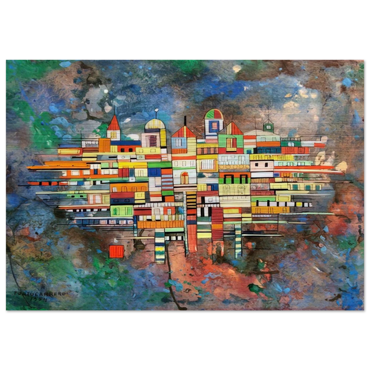 CITY 1954 - Rene Portocarrero Brushed Aluminum Print - 70x100 cm / 28x40 inches | Rene Portocarrero Aluminum Print | Rene Portocarrero Prints