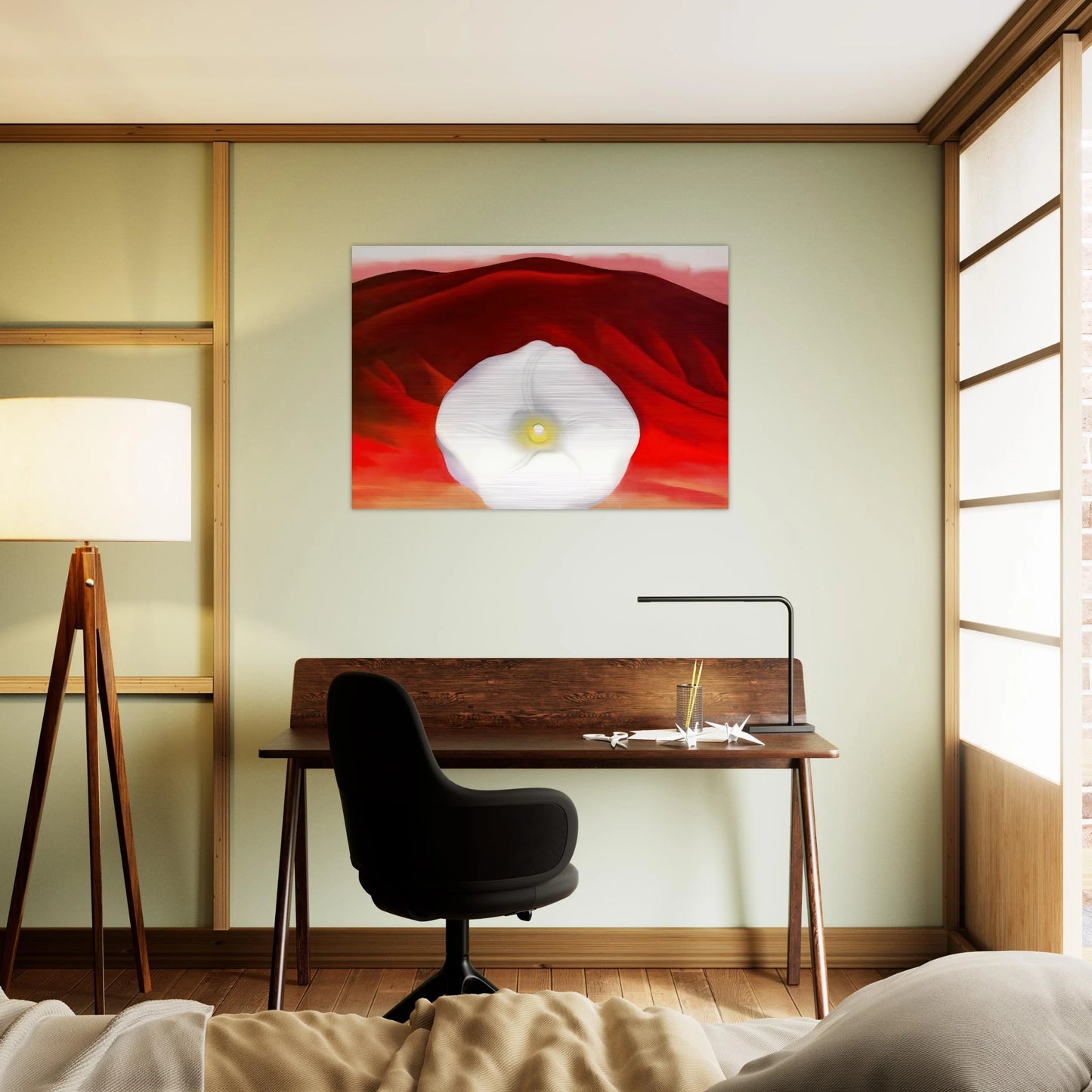 Red hills and white flower - Georgia O'Keeffe Brushed Aluminum Print - 70x100 cm / 28x40 inches | Georgia O'Keeffe Aluminum Print | Georgia O'Keeffe Prints