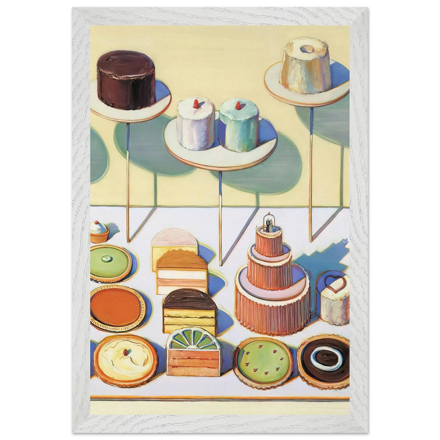 Wayne Thiebaud - Cakes and Pies - 1995 Wall Art - 21x29.7 cm / 8x12" - Premium Wooden Framed Poster With Fine Art Paper-canvas - Black frame
