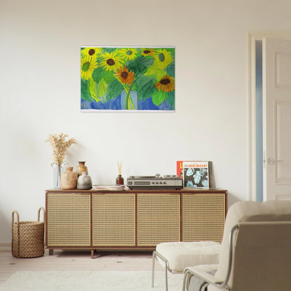 Orange and Yellow Sunflowers - Naïve Art Primitivism, Pop Art - Walasse Ting Brushed Aluminum Print - 70x100 cm / 28x40 inches | Walasse Ting Aluminum Print | Walasse Ting Prints