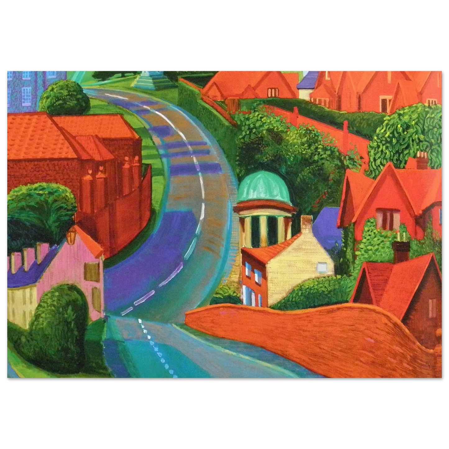 David Hockney - The Road to York Through Sledmere - 13x18 cm / 5x7 inches - Premium Wooden Framed Poster With Fine Art Paper-canvas - Wood frame