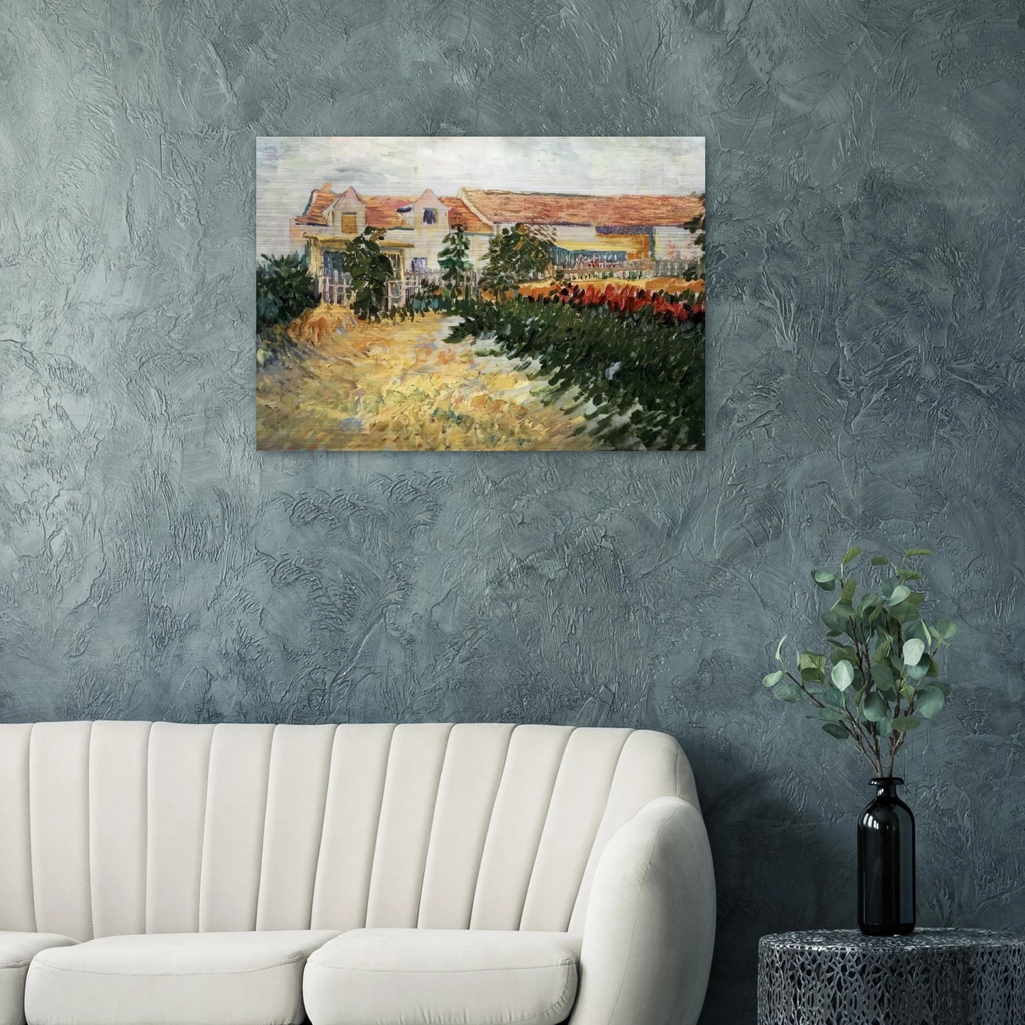 House with sunflowers - Vincent van Gogh Brushed Aluminum Print - 70x100 cm / 28x40 inches | Vincent van Gogh Aluminum Print | Vincent van Gogh Prints