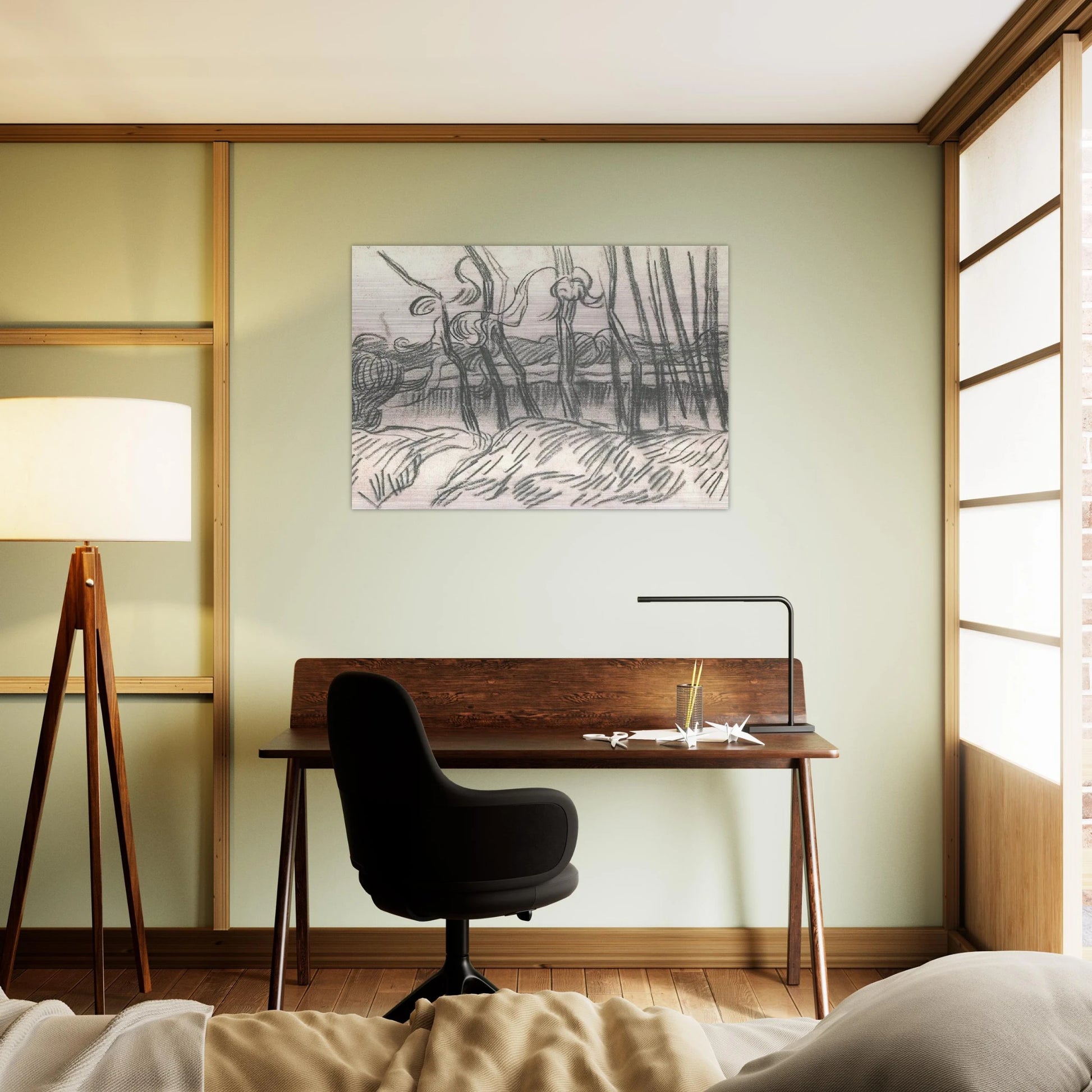 A Row of Bare Trees - Vincent van Gogh Brushed Aluminum Print - 70x100 cm / 28x40 inches | Vincent van Gogh Aluminum Print | Vincent van Gogh Prints