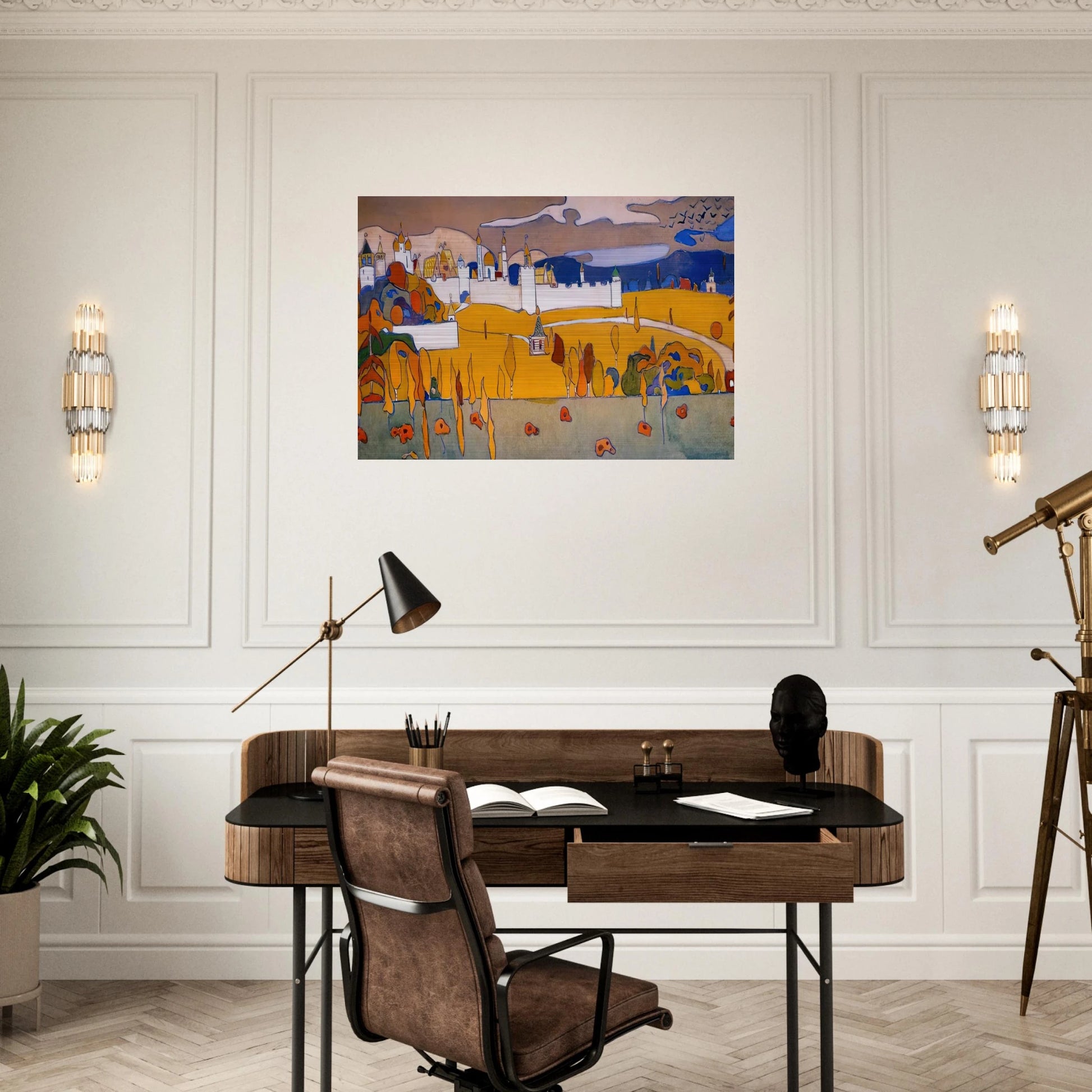 WALLED CITY IN AUTUMN LANDSCAPE 1902 - Wassily Kandinsky Brushed Aluminum Print - 70x100 cm / 28x40 inches | Wassily Kandinsky Aluminum Print | Wassily Kandinsky Prints