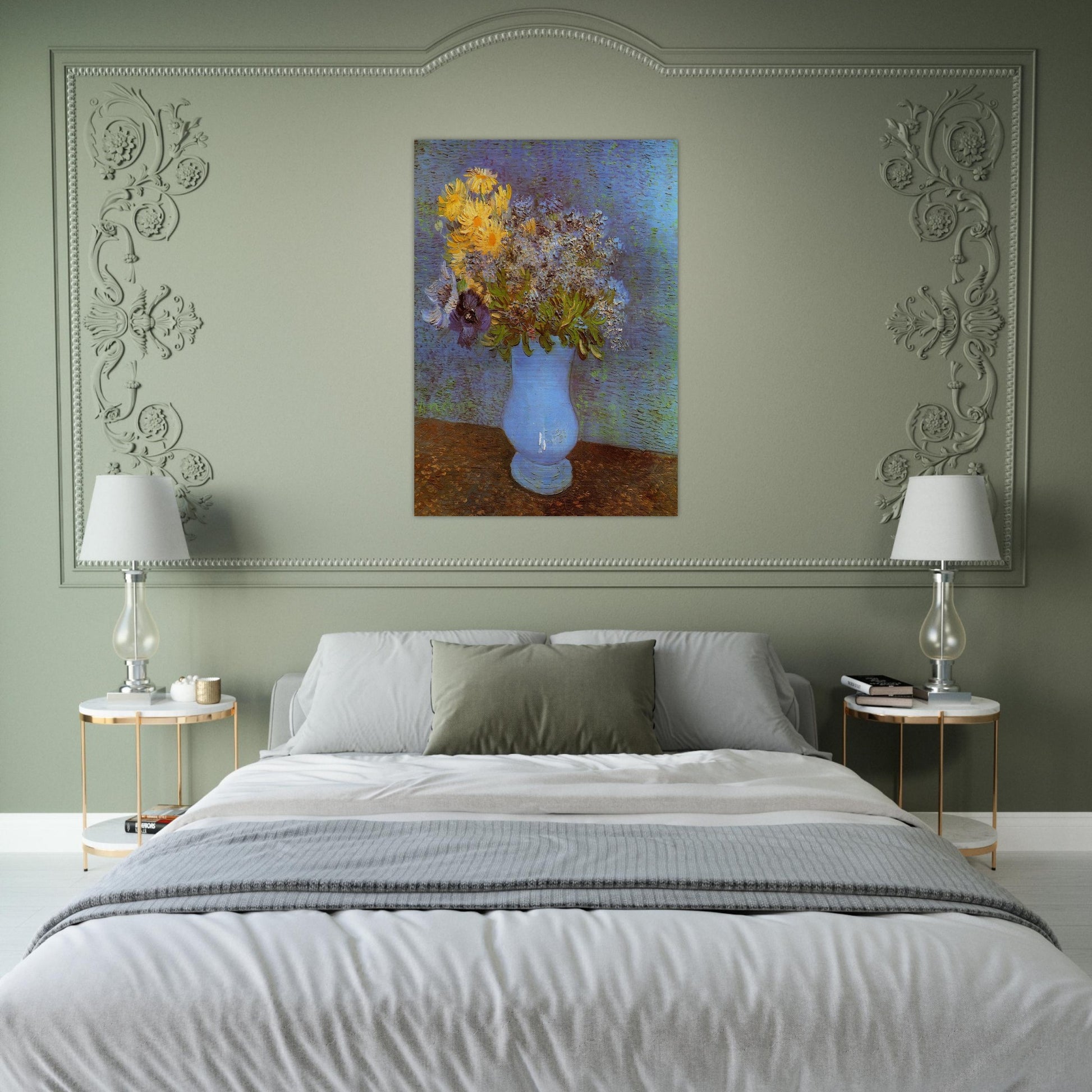 Vase with Lilacs, Daisies and Anemones - Vincent van Gogh Brushed Aluminum Print - 70x100 cm / 28x40 inches | Vincent van Gogh Aluminum Print | Vincent van Gogh Prints