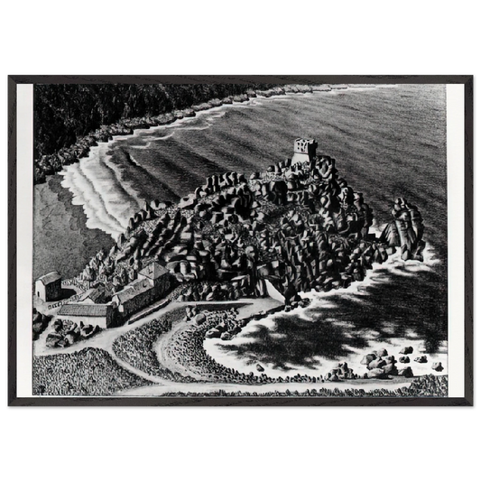 GULF OF PORTO CORSICA DECEMBER 1933 1933 - MC Escher 70x100 cm / 28x40 inches Framed Art Print – Black Wooden Frame | Maurits Cornelis Escher Prints