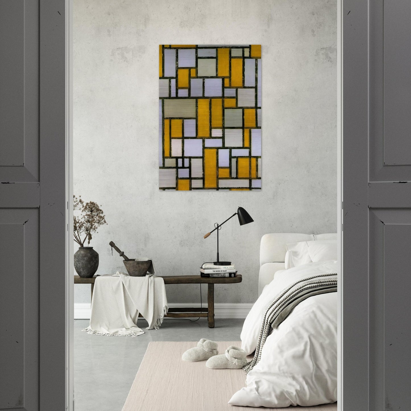 Composition with Gray and Light Brown - Piet Mondrian Brushed Aluminum Print - 70x100 cm / 28x40 inches | Piet Mondrian Aluminum Print | Piet Mondrian Prints