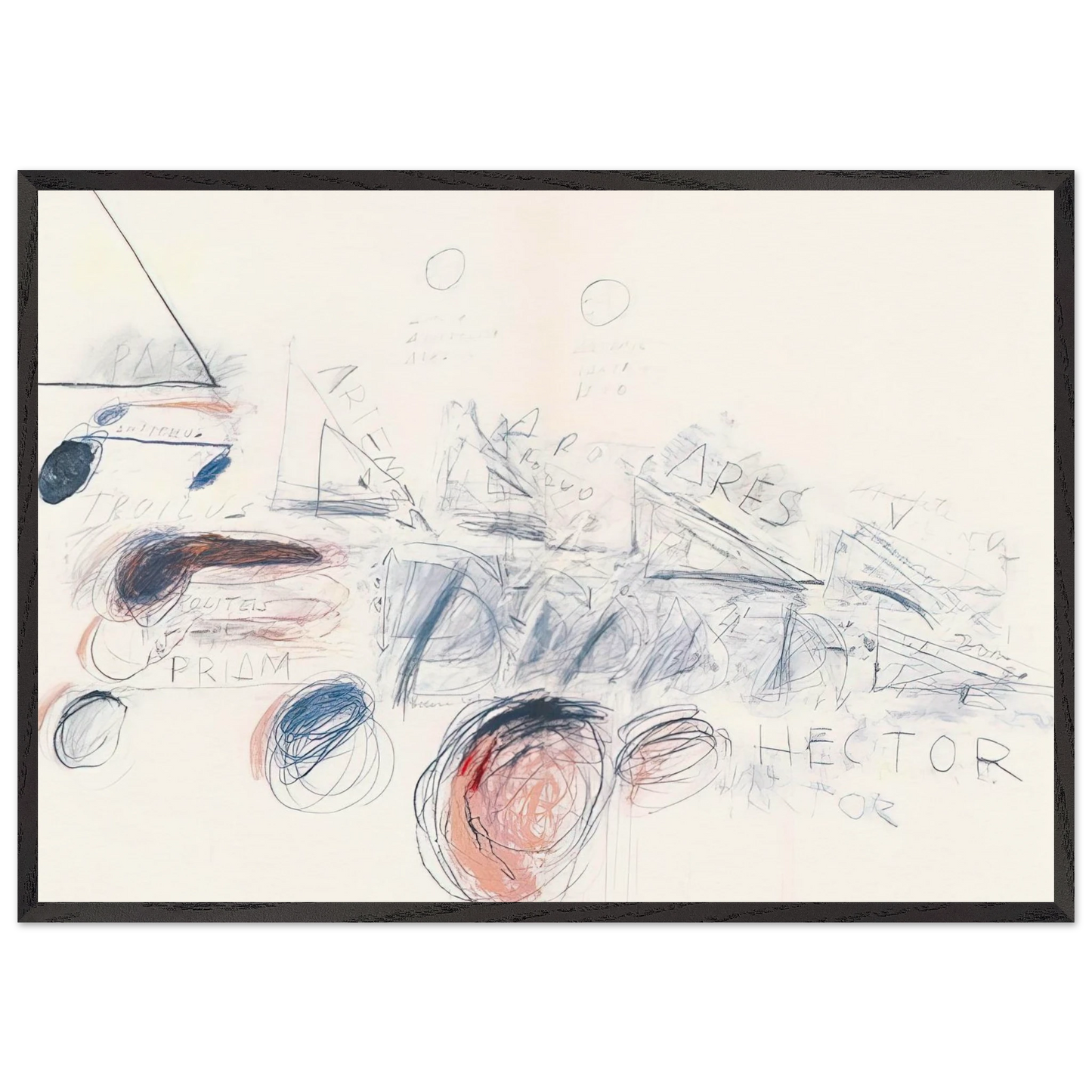Fifty Days at Iliam Ilians in Battle - Cy Twombly 70x100 cm / 28x40 inches Framed Art Print – Black Wooden Frame