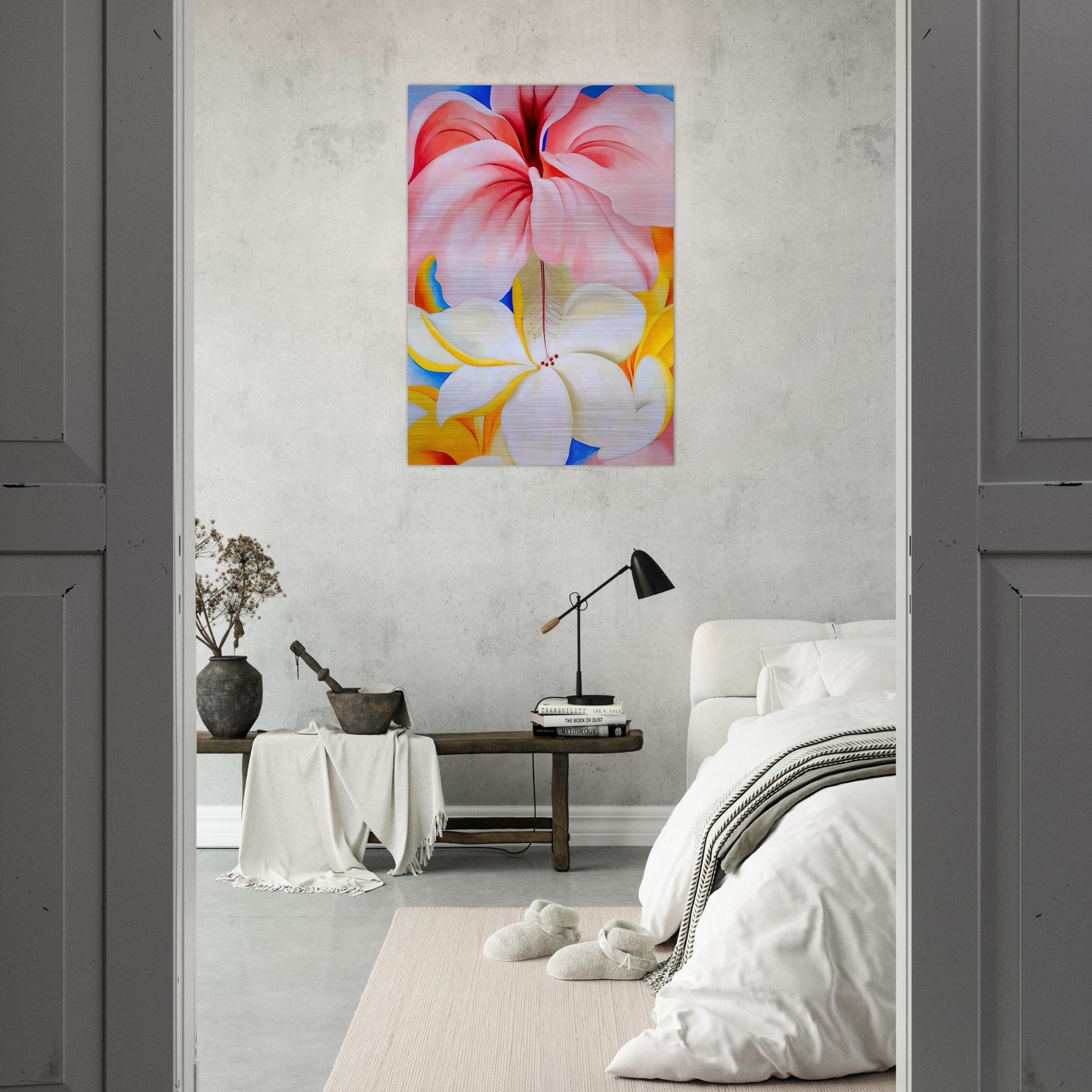 Hibiscus with Plumeria - Georgia O'Keeffe Brushed Aluminum Print - 70x100 cm / 28x40 inches | Georgia O'Keeffe Aluminum Print | Georgia O'Keeffe Prints