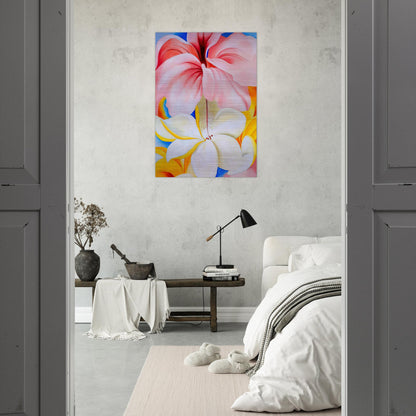 Hibiscus with Plumeria - Georgia O'Keeffe Brushed Aluminum Print - 70x100 cm / 28x40 inches | Georgia O'Keeffe Aluminum Print | Georgia O'Keeffe Prints