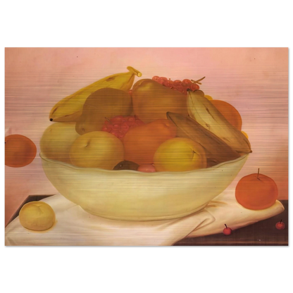 STILL LIFE WITH ORANGE FALLING - Fernando Botero Brushed Aluminum Print - 70x100 cm / 28x40 inches | Fernando Botero Aluminum Print | Fernando Botero Prints