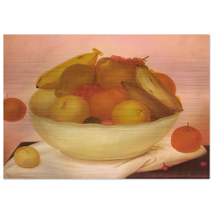 STILL LIFE WITH ORANGE FALLING - Fernando Botero Brushed Aluminum Print - 70x100 cm / 28x40 inches | Fernando Botero Aluminum Print | Fernando Botero Prints