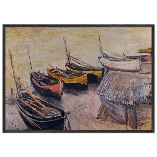 Boats on the Beach - claude monet 70x100 cm / 28x40 inches Framed Art Print – Black Wooden Frame