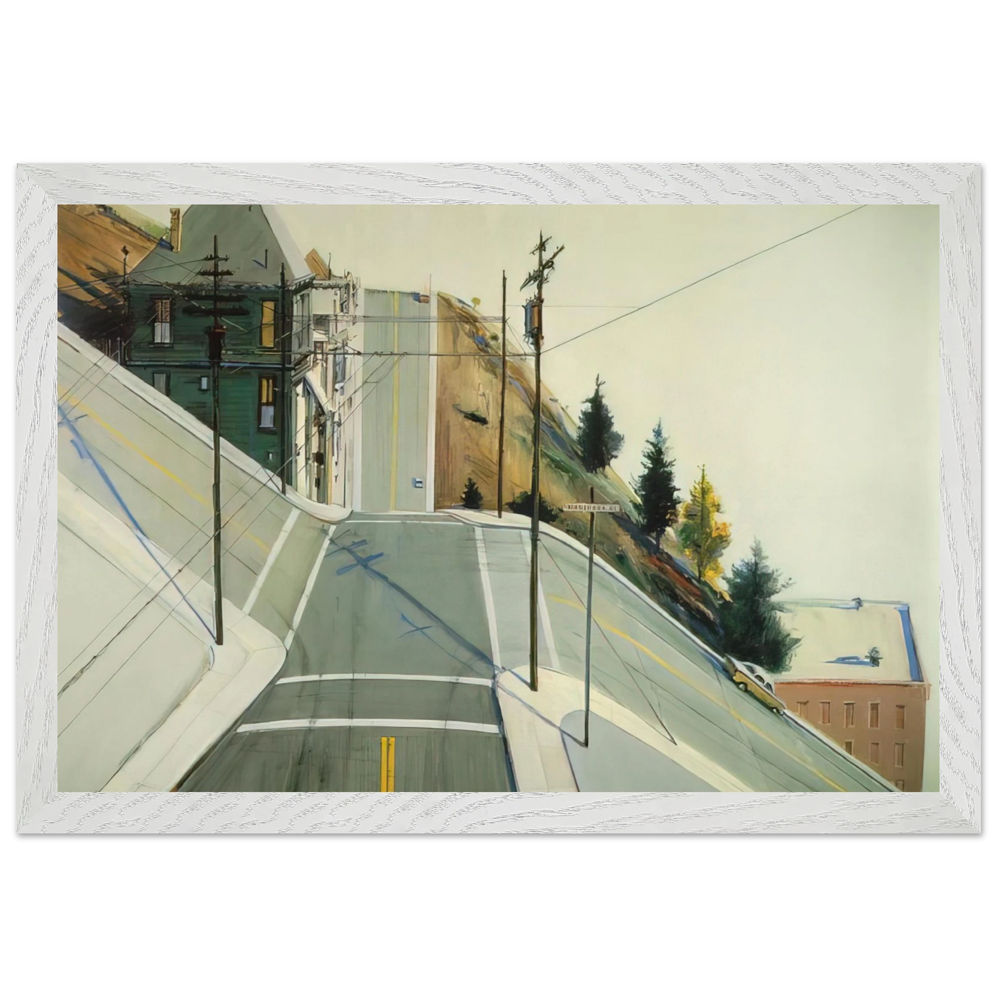 Wayne Thiebaud - 24th Street Intersection - 1977 Wall Art - 60x80 cm / 24x32 inches - Premium Wooden Framed Poster With Fine Art Paper - White frame