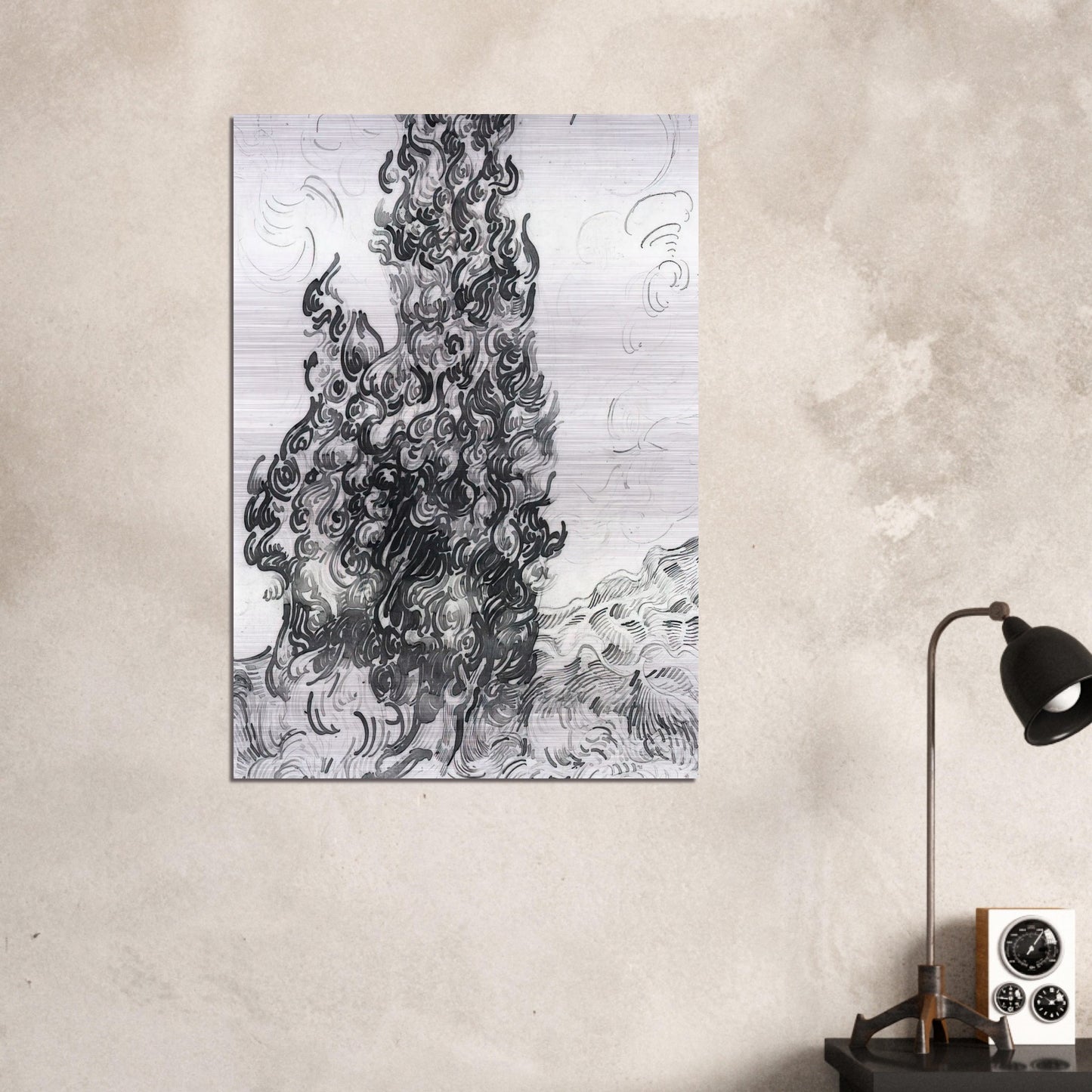 Cypresses - Vincent van Gogh Brushed Aluminum Print - 70x100 cm / 28x40 inches | Vincent van Gogh Aluminum Print | Vincent van Gogh Prints