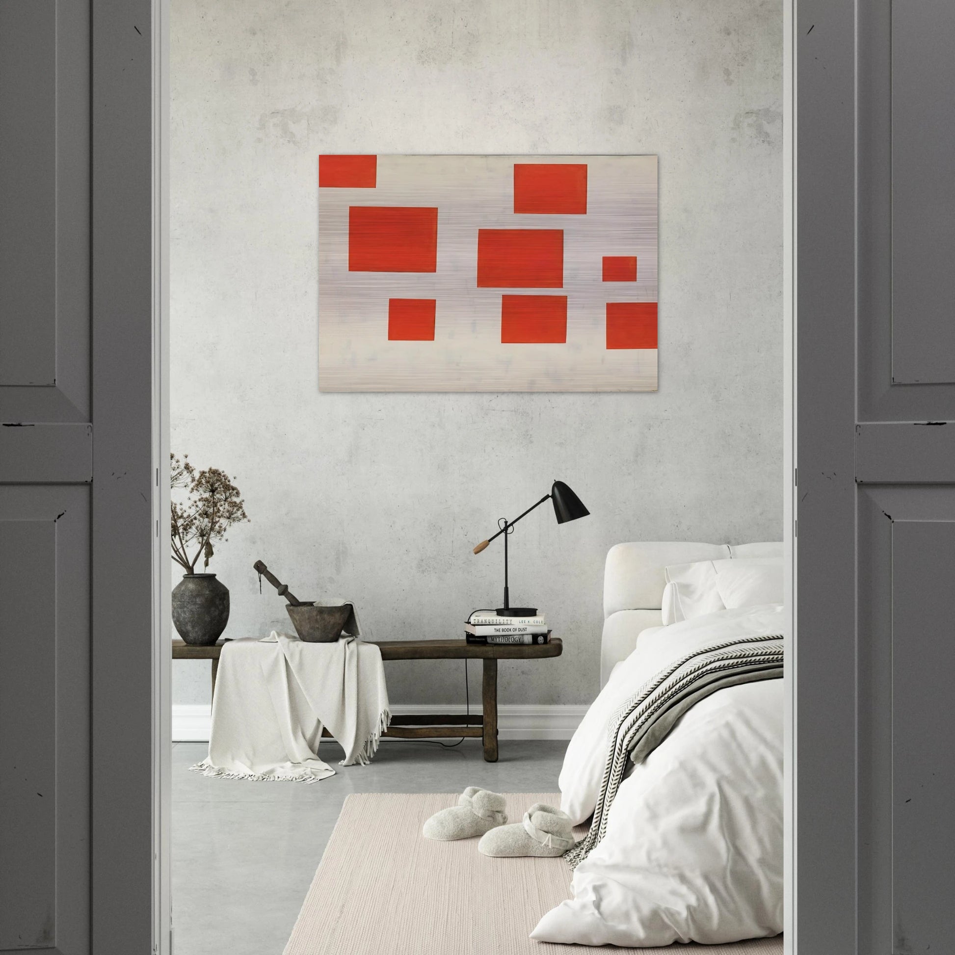 KOMPOSITION MIT 8 ROTEN RECHTECKEN COMPOSITION WITH 8 RED RECTANGLES 1964 - BLINKY PALERMO Brushed Aluminum Print - 70x100 cm / 28x40 inches | BLINKY PALERMO Aluminum Print | BLINKY PALERMO Prints
