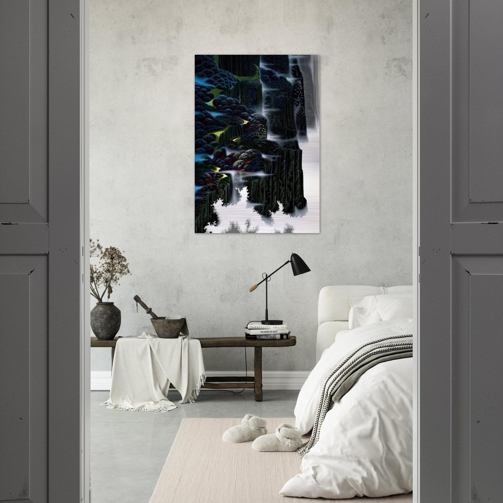 Sea Cliffs Rising - Eyvind Earle Brushed Aluminum Print - 70x100 cm / 28x40 inches | Eyvind Earle Aluminum Print | Eyvind Earle Prints