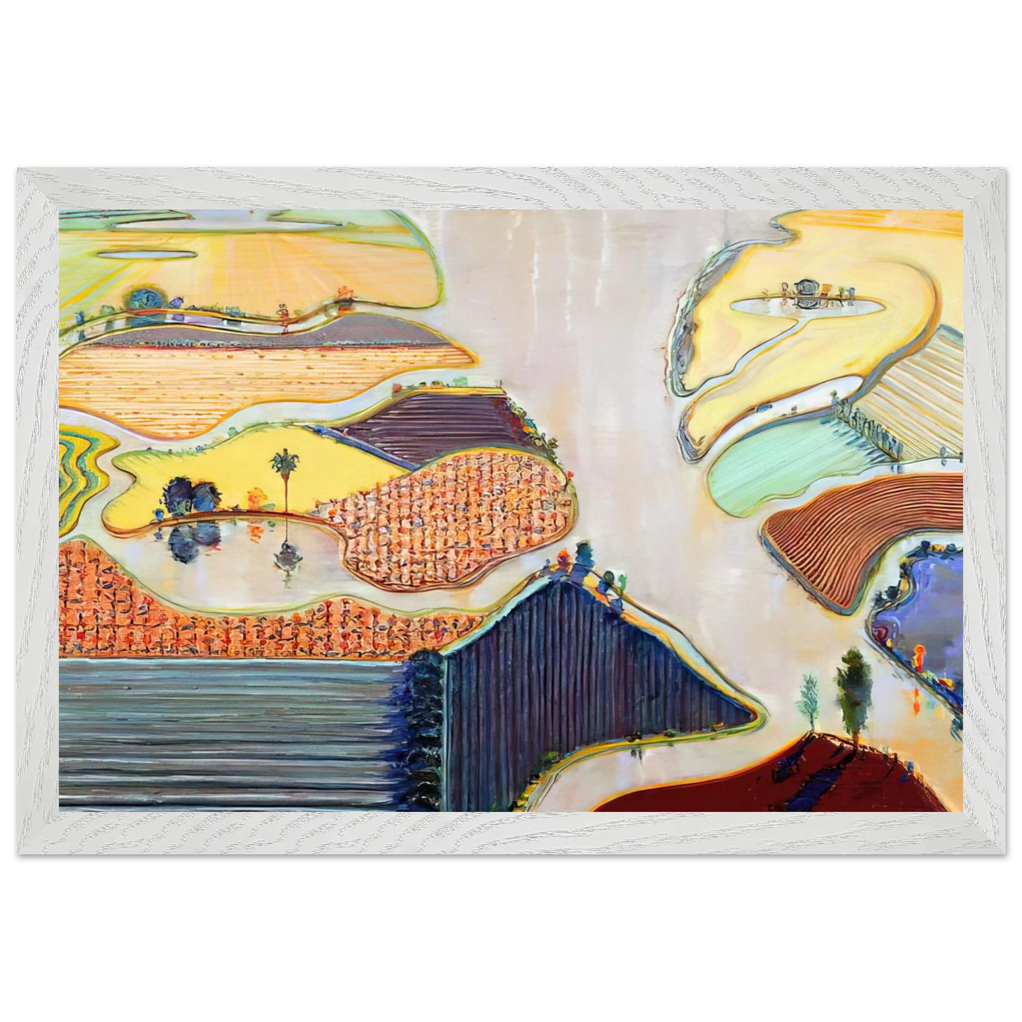 Wayne Thiebaud - Delta Farms - 1996 Wall Art - 21x29.7 cm / 8x12" - Premium Wooden Framed Poster With Fine Art Paper-canvas - Black frame