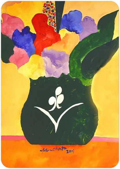 Green Vase With Flowers and Fruit - 2001 By Aldemir Martins Pack of 10 Post Cards | Aldemir Martins Post Cards | A6 (10.5 x 14.8 cm) - 4.1 x 5.8 inches