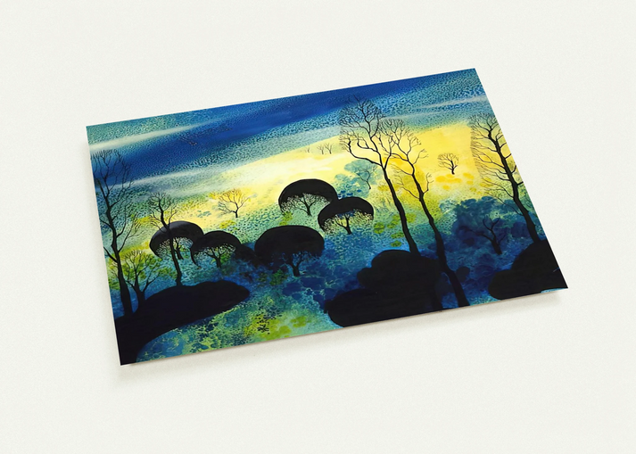 Pastures Through the Fog By Eyvind Earle Pack of 10 Post Cards | Eyvind Earle Post Cards | A6 (10.5 x 14.8 cm) - 4.1 x 5.8 inches