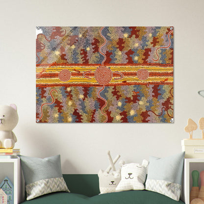 Corrobboree Dreaming - Native Art - Clifford Possum Tjapaltjarri Acrylic Print - 70x100 cm / 28x40″ inches | Clifford Possum Tjapaltjarri Wall Art | Clifford Possum Tjapaltjarri Prints