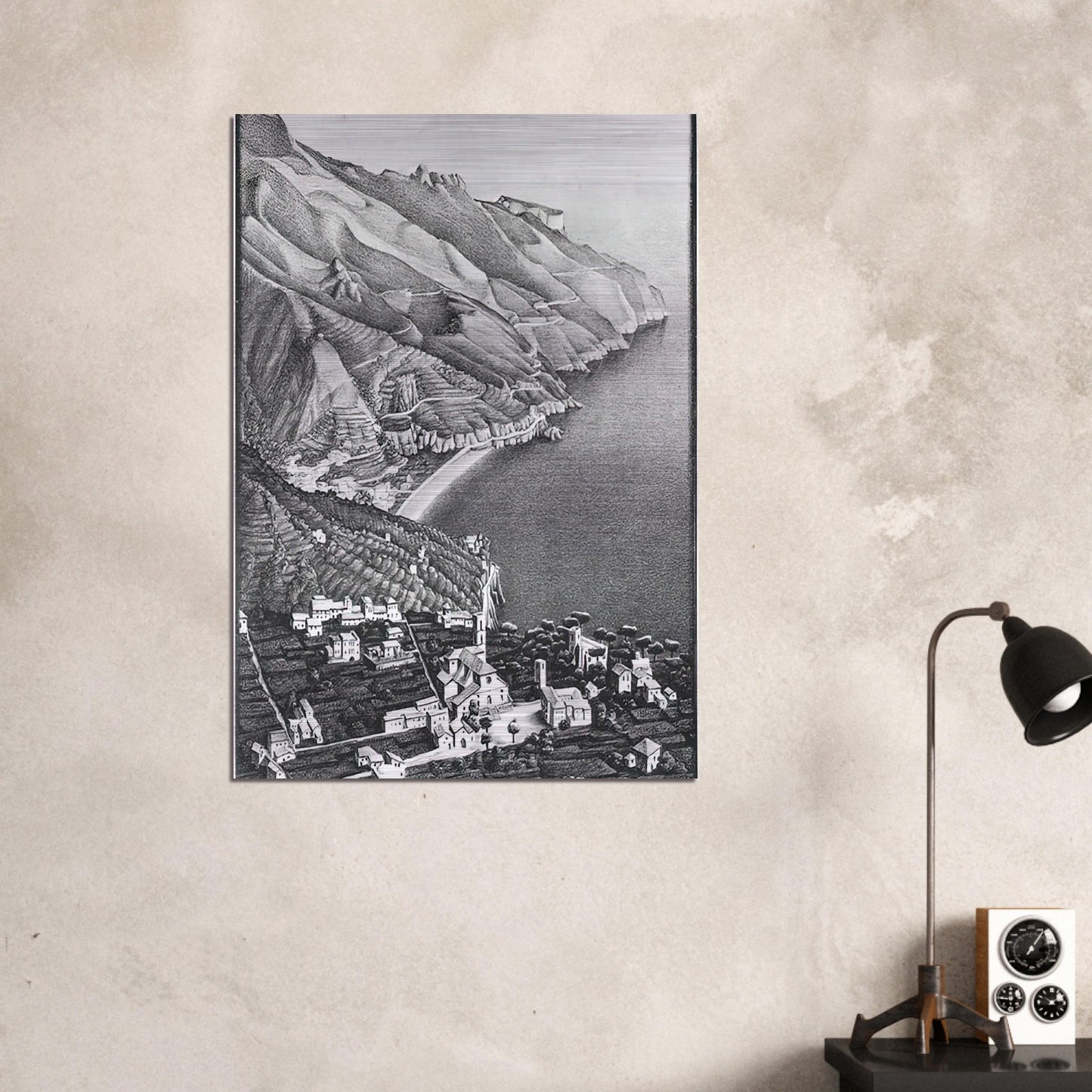 RAVELLO AND THE COAST OF AMALFI - MC Escher Brushed Aluminum Print - 70x100 cm / 28x40 inches | MC Escher Aluminum Print | MC Escher Prints