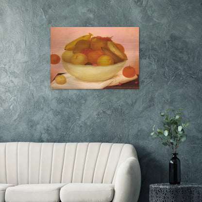 STILL LIFE WITH ORANGE FALLING - Fernando Botero Brushed Aluminum Print - 70x100 cm / 28x40 inches | Fernando Botero Aluminum Print | Fernando Botero Prints