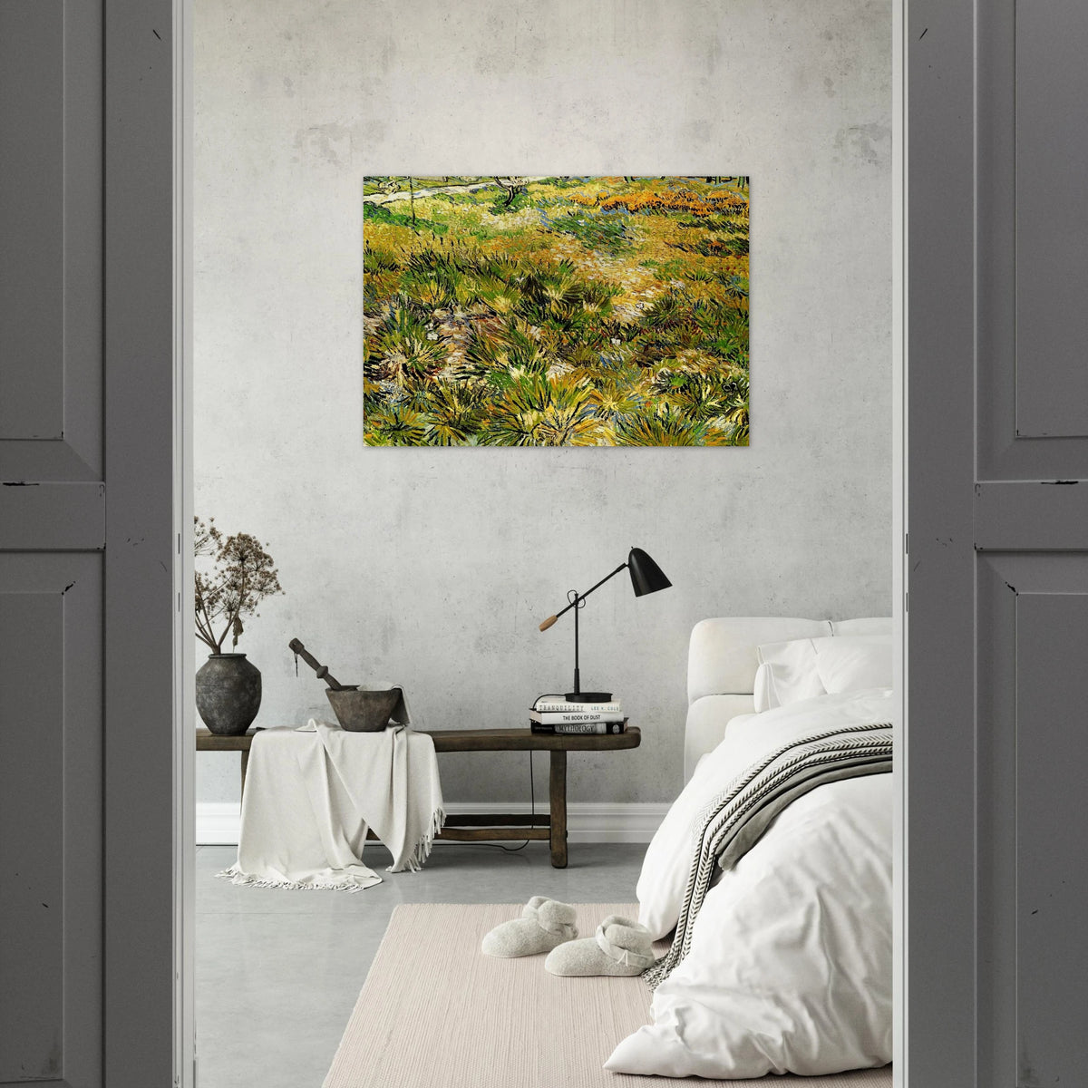 Meadow in the Garden of Saint-Paul Hospital - Vincent van Gogh Brushed Aluminum Print - 70x100 cm / 28x40 inches | Vincent van Gogh Aluminum Print | Vincent van Gogh Prints