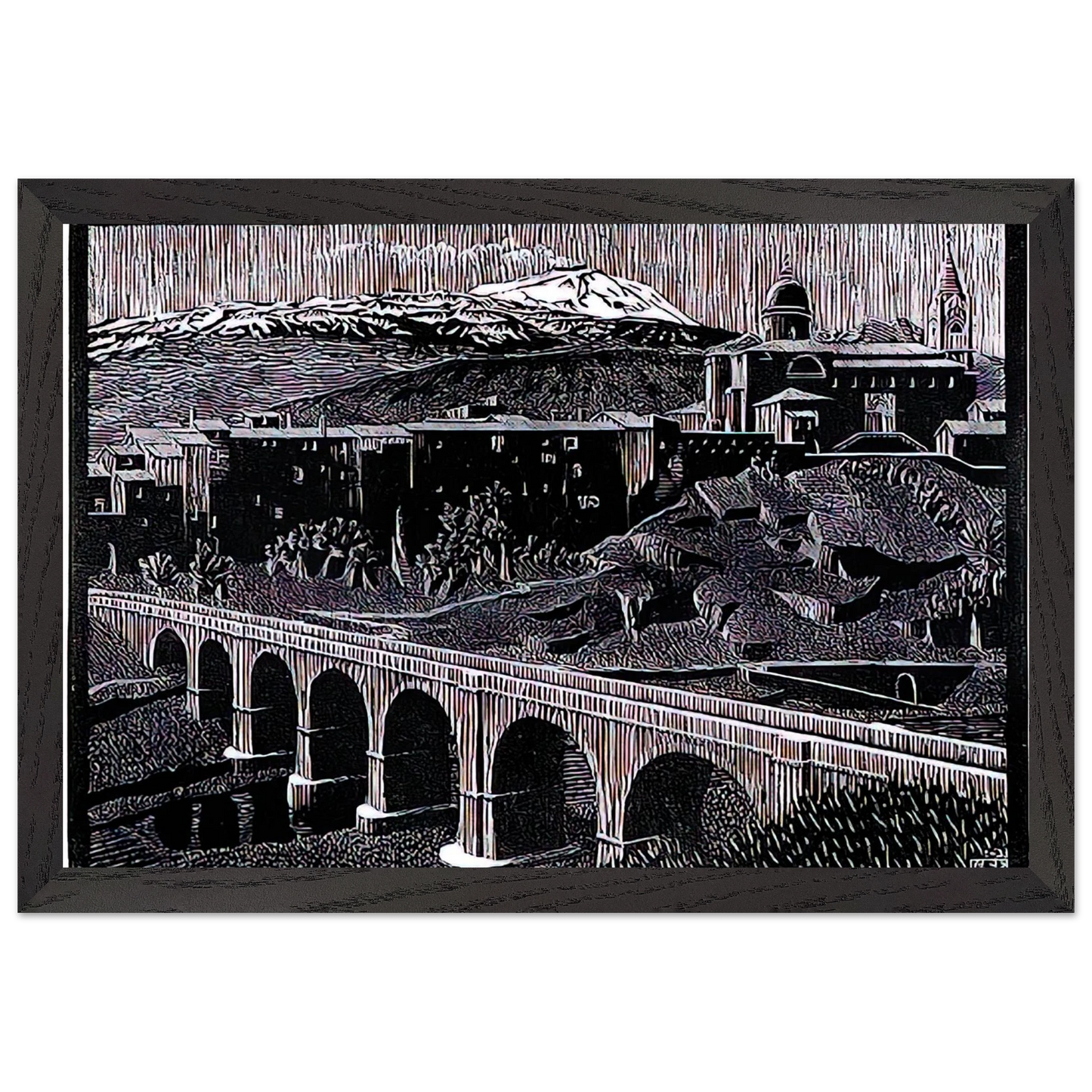 MC Escher - RANDAZZO AND MOUNT ETNA SICILY JANUARY 1933 1933 Wall Art - 30x40 cm / 12x16 inches - Premium Wooden Framed Poster With Fine Art Paper-canvas - White frame