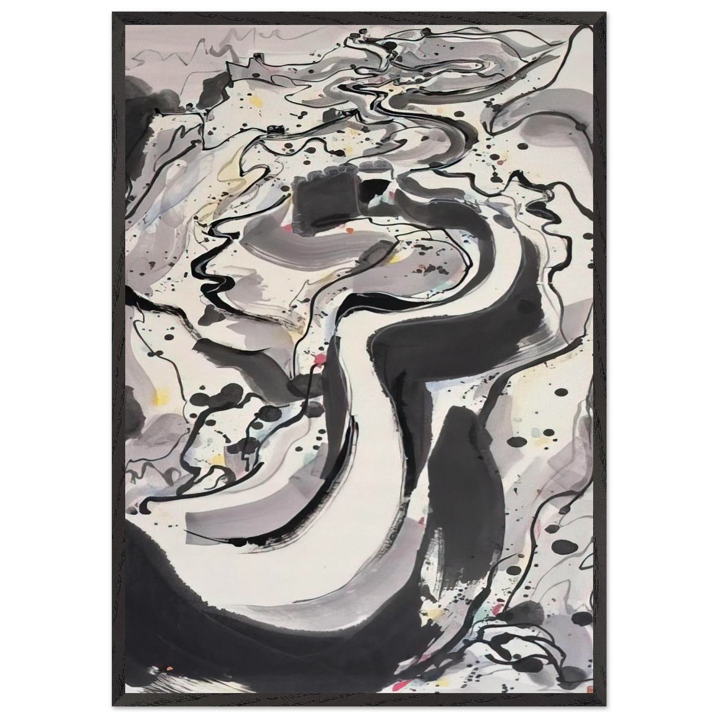 The Great Wall I - 1986 - Wu Guanzhong 70x100 cm / 28x40 inches Framed Art Print – Black Wooden Frame