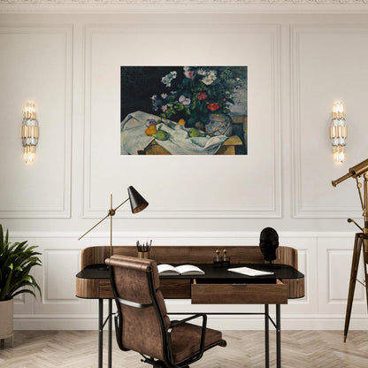 Still Life with Flowers and Fruit - Paul Cézanne Brushed Aluminum Print - 70x100 cm / 28x40 inches | Paul Cézanne Aluminum Print | Paul Cézanne Prints
