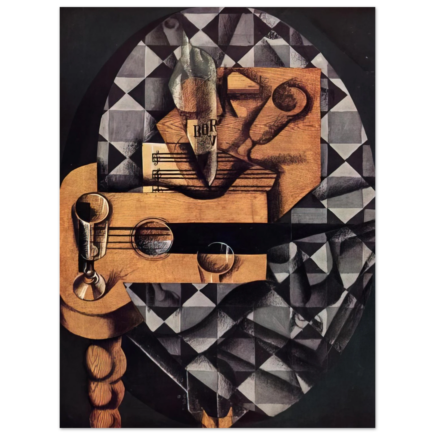 Juan Gris - GUITAR BOTTLE AND GLASS 1914  75x100 cm / 30x40inches Fine Art Poster