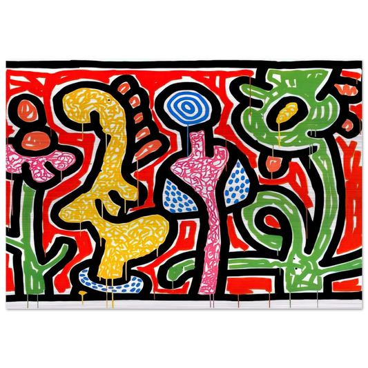 FLOWERS IV 1990 - Keith Haring Brushed Aluminum Print - 70x100 cm / 28x40 inches | Keith Haring Aluminum Print | Keith Haring Prints