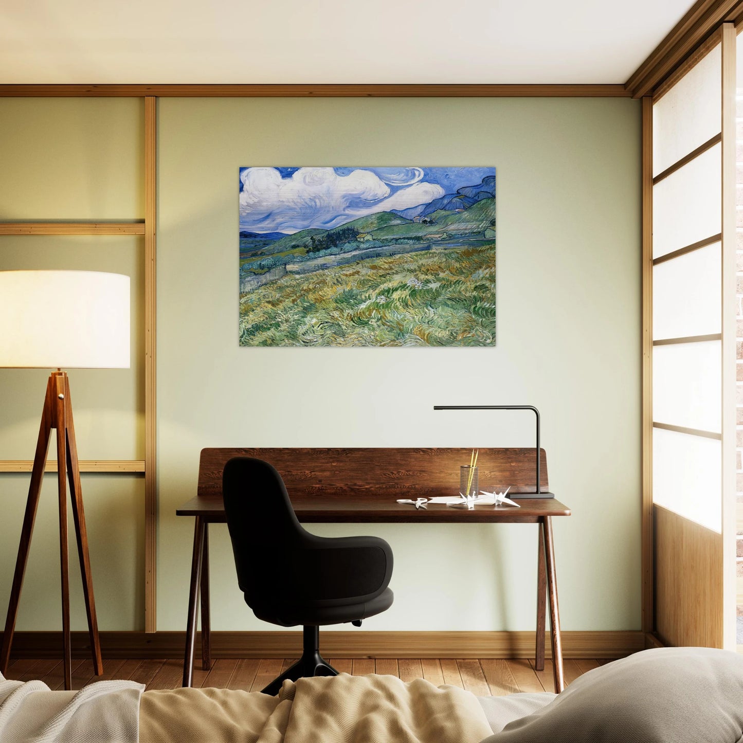 Wheatfield with Mountains in the Background - Vincent van Gogh Brushed Aluminum Print - 70x100 cm / 28x40 inches | Vincent van Gogh Aluminum Print | Vincent van Gogh Prints