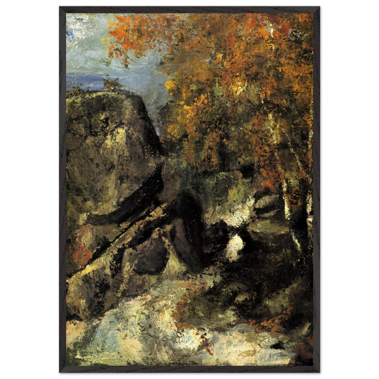 Rock in the Forest of Fontainbleau - Paul Cezanne 70x100 cm / 28x40 inches Framed Art Print – Black Wooden Frame