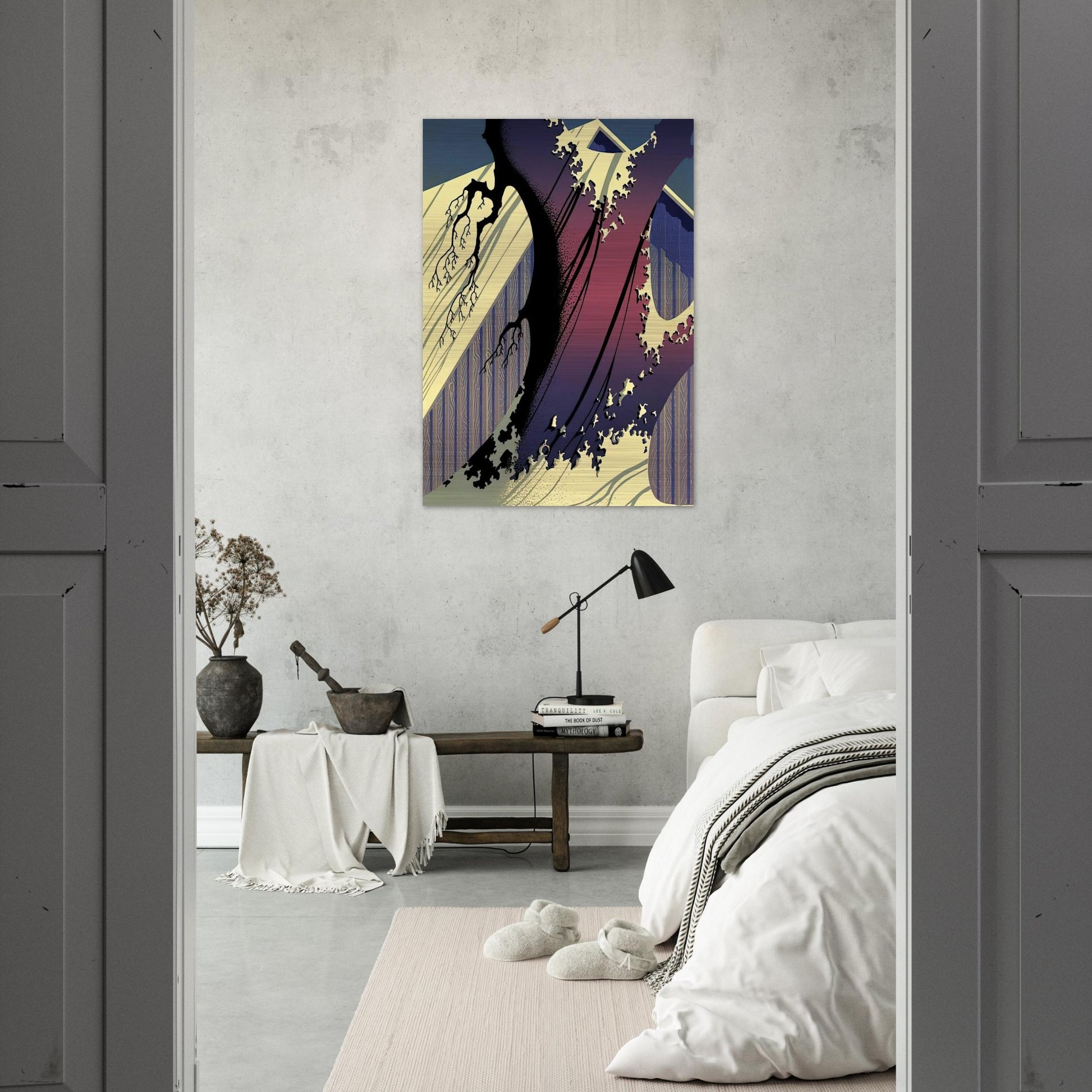 Mauve Barn - Eyvind Earle Brushed Aluminum Print - 70x100 cm / 28x40 inches | Eyvind Earle Aluminum Print | Eyvind Earle Prints