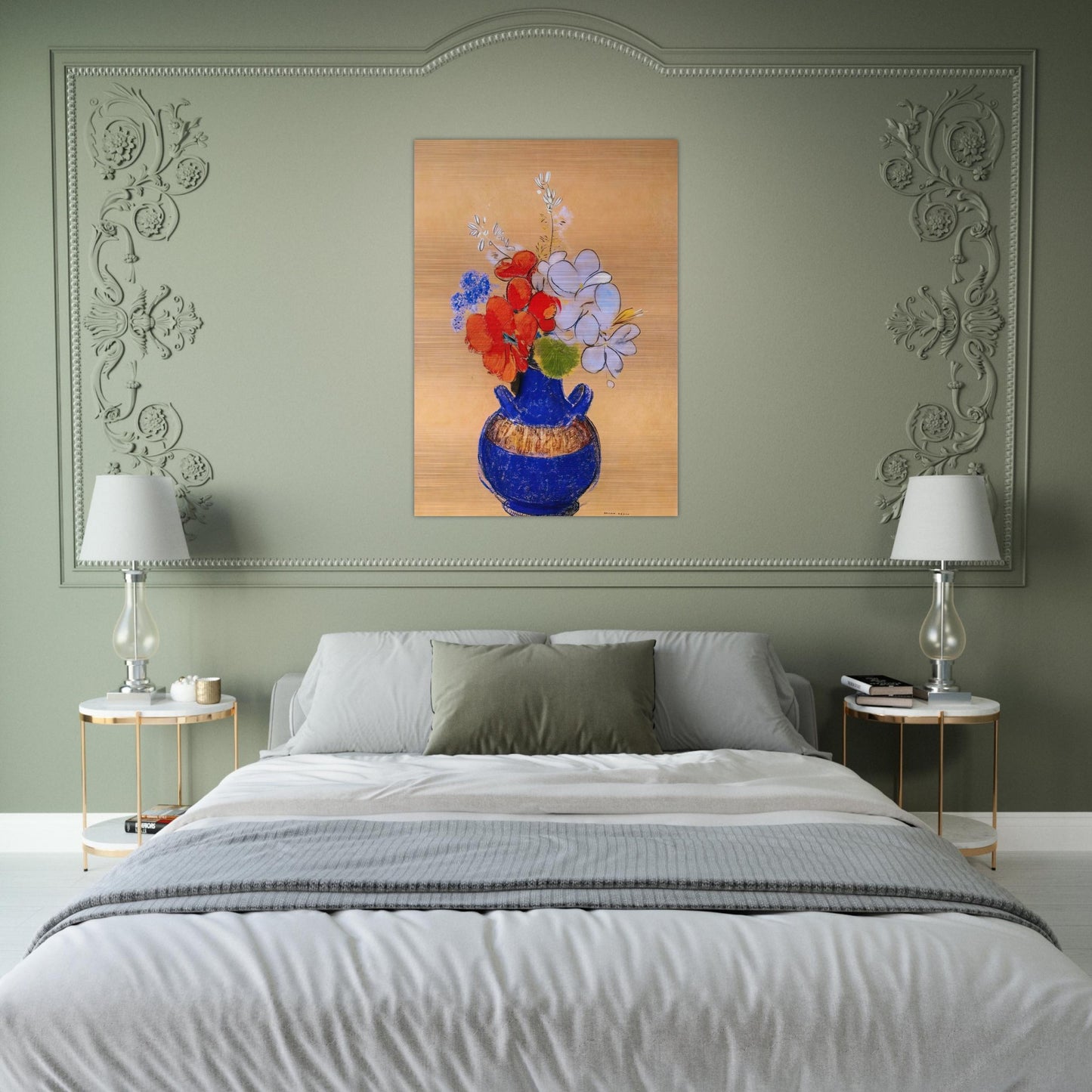 FLOWERS IN A BLUE VASE 1 - Odilon Redon Brushed Aluminum Print - 70x100 cm / 28x40 inches | Odilon Redon Aluminum Print | Odilon Redon Prints
