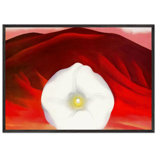 Red hills and white flower - Georgia OKeeffe 70x100 cm / 28x40 inches Framed Art Print – Black Wooden Frame