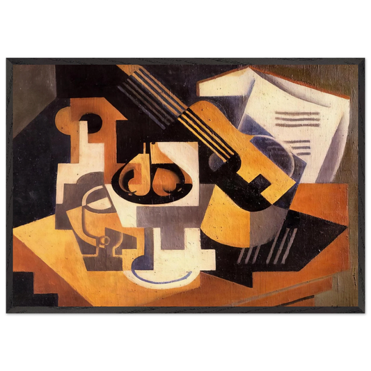 GUITAR AND FRUIT BOWL ON A TABLE 1918 - Juan Gris 70x100 cm / 28x40 inches Framed Art Print – Black Wooden Frame