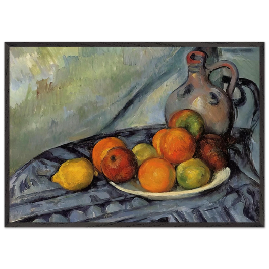 Fruit and Jug on a Table - Paul Cezanne 70x100 cm / 28x40 inches Framed Art Print – Black Wooden Frame