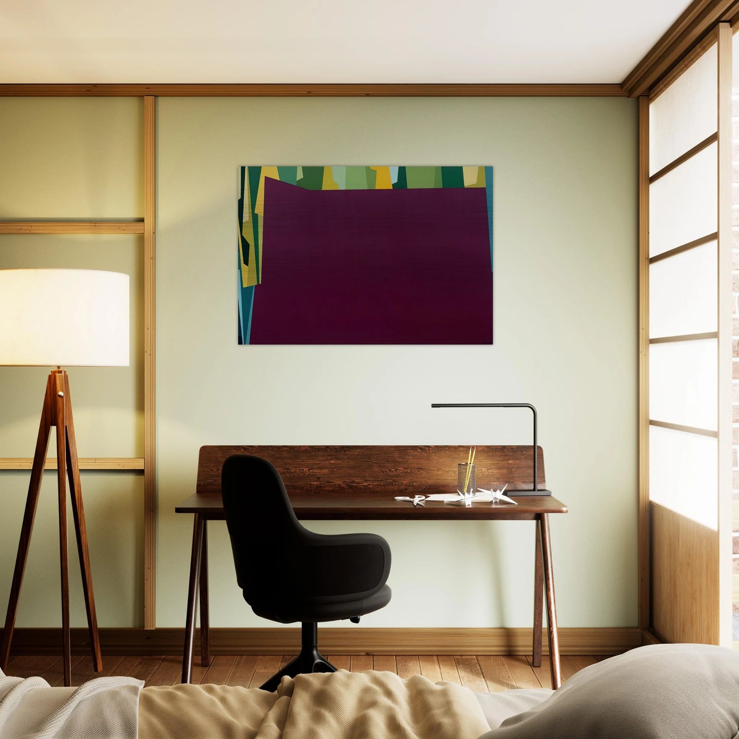 Interlocking Forms Big Magenta With Green - 1959 - Karl Benjamin Brushed Aluminum Print - 70x100 cm / 28x40 inches | Karl Benjamin Aluminum Print | Karl Benjamin Prints